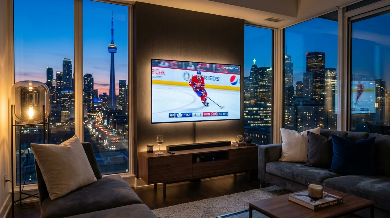 Best Canada IPTV 4K Ultra HD streaming live Canadian sports and news in a modern living room